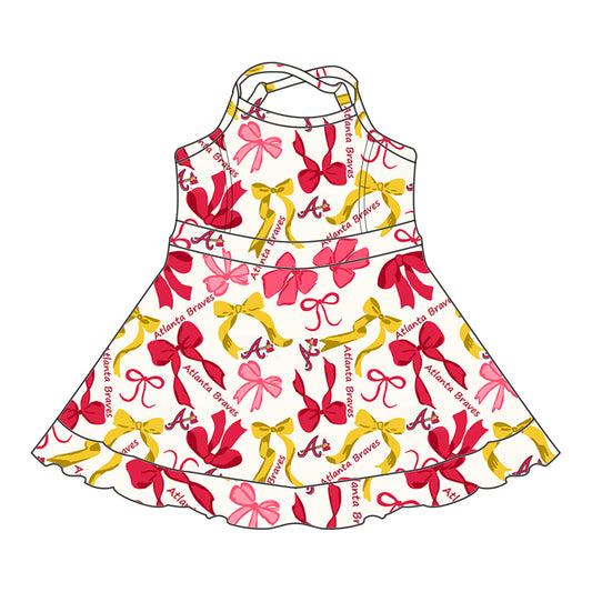Preorder (moq 5)Baby Girls Strap Pink Yellow Bows Plaid A Short Ruffle Team Knee Length Dresses