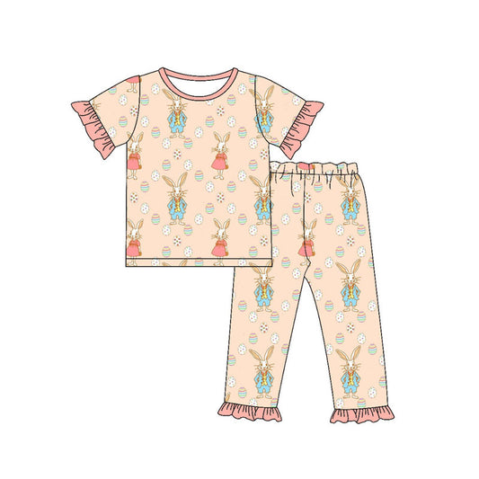 Preorder(moq 5) Baby Girls Rabbits Eggs Top Ruffle Pants Easter Pajamas Sets