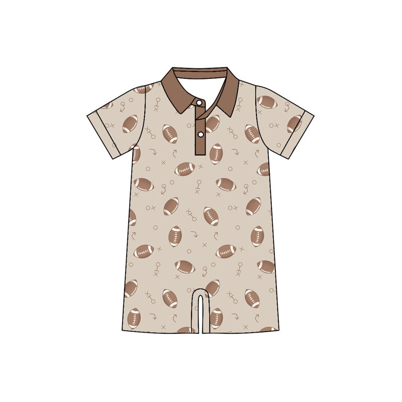 Preorder (moq 5)Baby Boys Short Sleeve Footballs Plaid Button Shorts Team Rompers