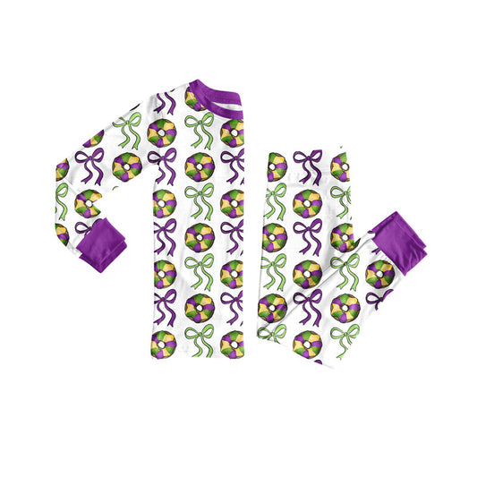 Preorder(moq 5) Baby Girls Bows Donuts Plaid Top Pants Mardigras Pajamas Sets