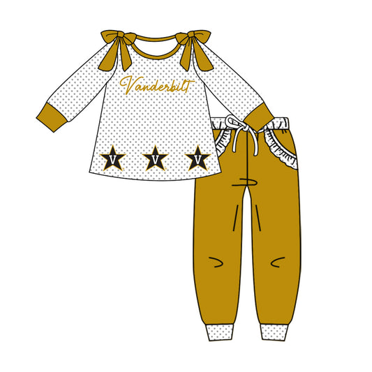Preorder (moq 5)Baby Girls Polka Dots V Tunic Pockets Jogger Team Clothes Sets