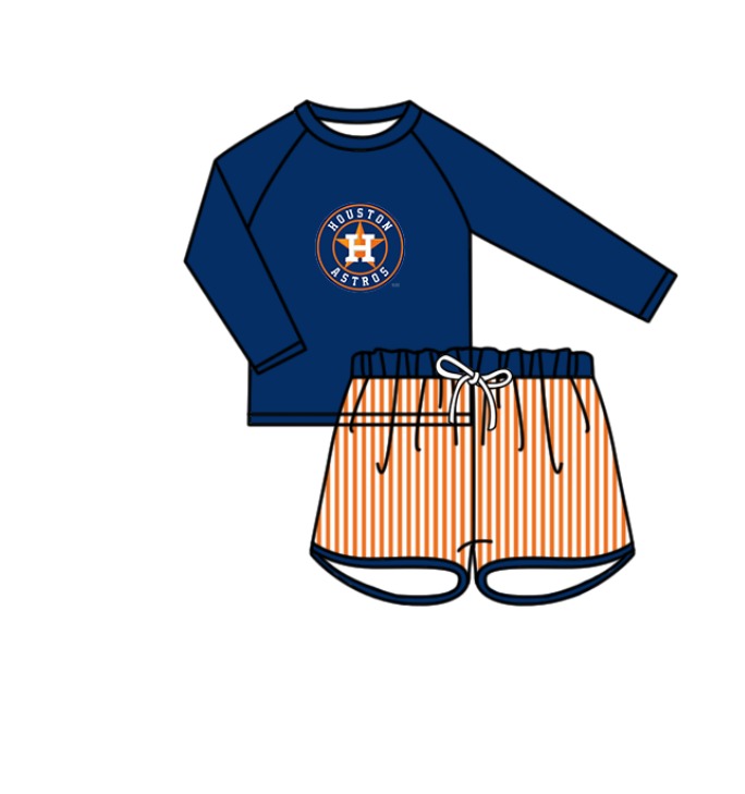 Preorder moq 5 Baby Boys Houston Astros Long Sleeve Top Stripe Shorts Team Swimsuits