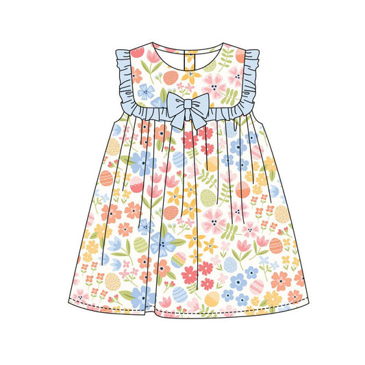 Preorder(moq 8)Baby Girls Colorful Flowers Eggs Easter Knee Length Dresses