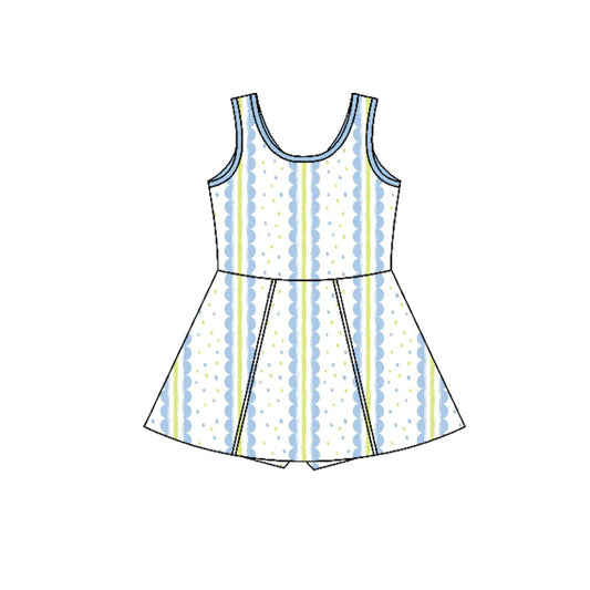 Preorder(moq 5) Baby Girls Sleeveless Blue Green Stripes Shorts Knee Length Dresses