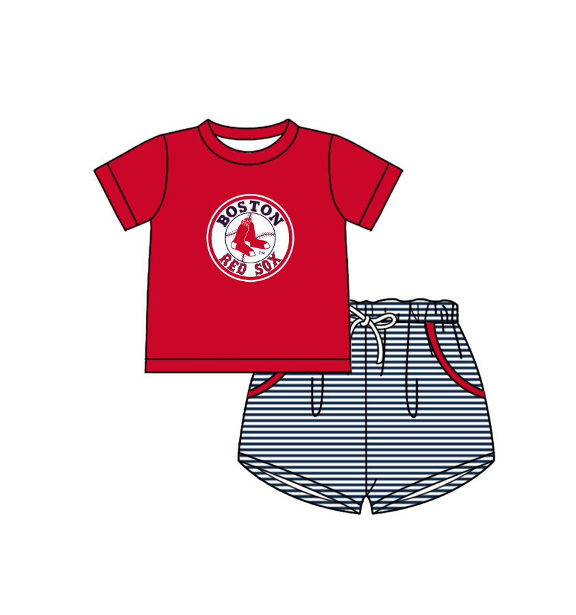 Preorder (moq 5)Baby Boys Boston Red Sox Top Pockets Stripe Short Team Clothes Set