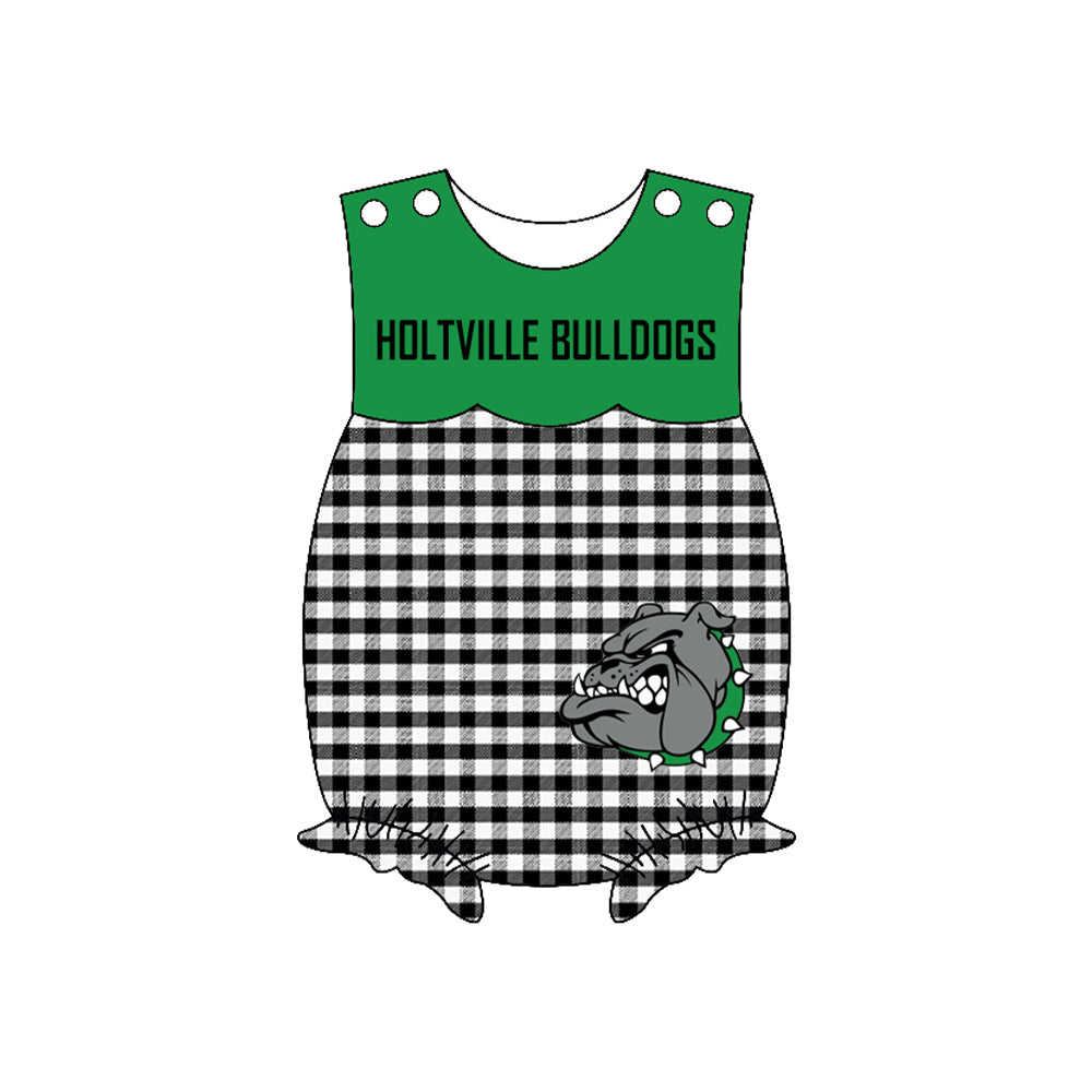 Preorder (moq 5)Baby Girls Sleeveless Holtville bulldogs Ruffle Rompers