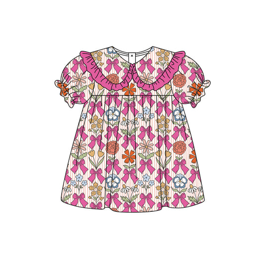 Preorder moq 5 Baby Girls Colorful Flowers Bows Collar Knee Length Dresses