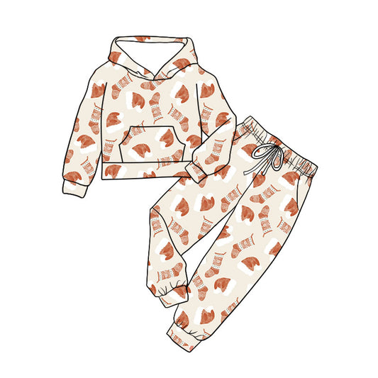 Preorder (moq 5)Baby Girls Hats Socks Pocket Hoodie Jogger Christmas Clothes Set