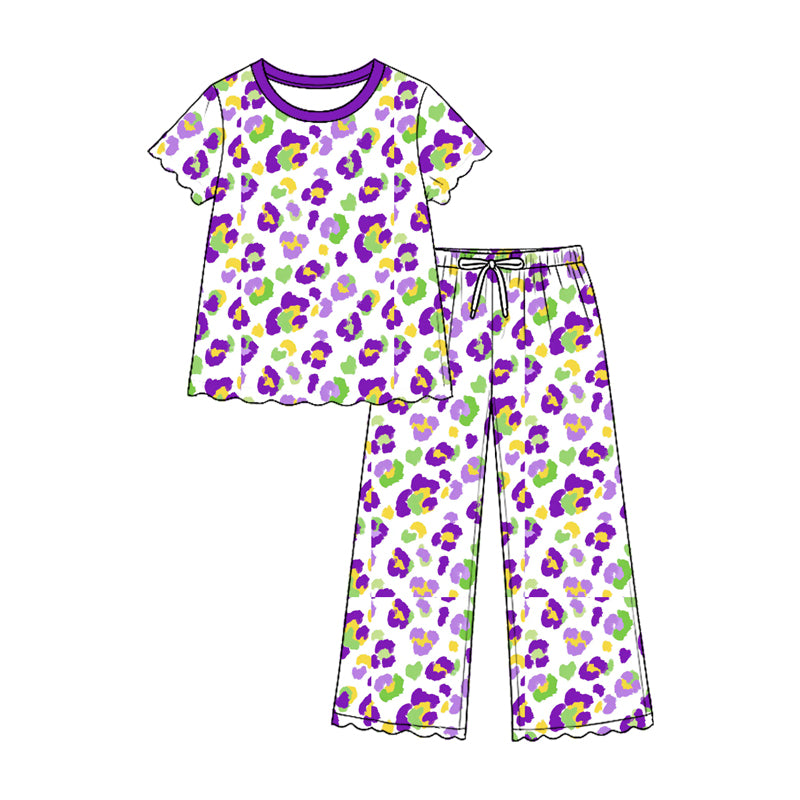 Pre-order(moq5)  Girls’ Fall Round-Neck Short-Sleeve Top & Bow-Detail Elastic-Waist Straight-Leg Pants Two-Piece Outfit Set