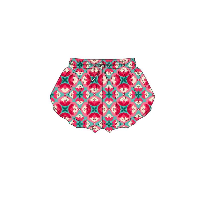 Preorder(moq 5) Baby Girls Red Flowers Checked Ruffle Shorts Bottom