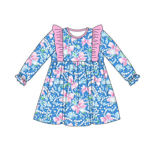 Preorder(moq 8)Baby Girls Flowers Bows Knee Length Dresses