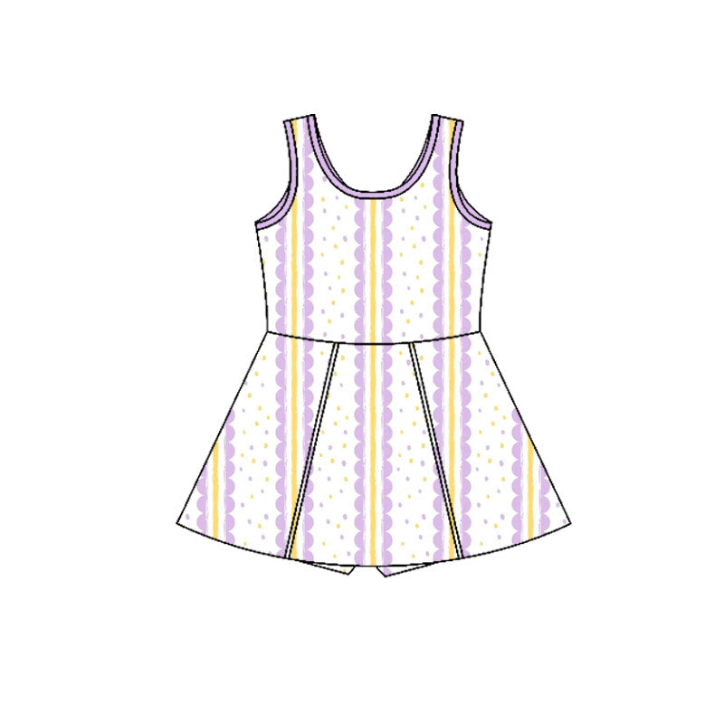 Preorder(moq 5) Baby Girls Sleeveless Purple Yellow Stripes Shorts Knee Length Dresses