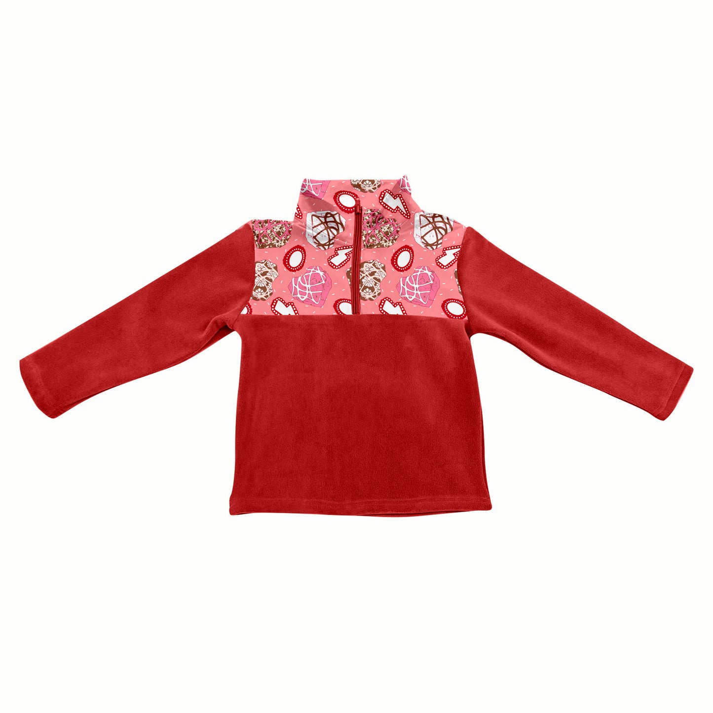 Preorder(moq 5) Baby Girls Red Turquoises Hearts Half Zipper Valentines Pullovers Sweater Tops