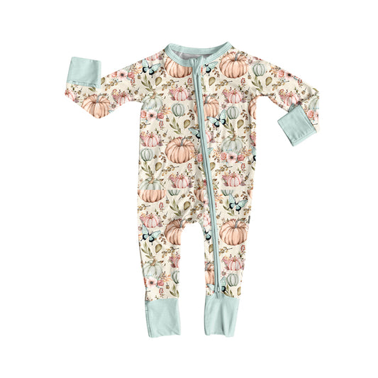 Preorder (moq 5)Baby Girls Long Sleeves Pumpkins Butterfly Zipper Pant Rompers