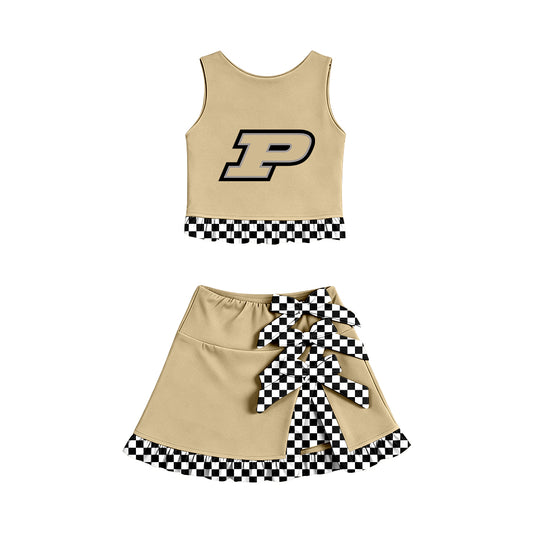 Preorder (moq 5) Baby Girls Purdue Vest Bows Skirt Short Team Clothes Set