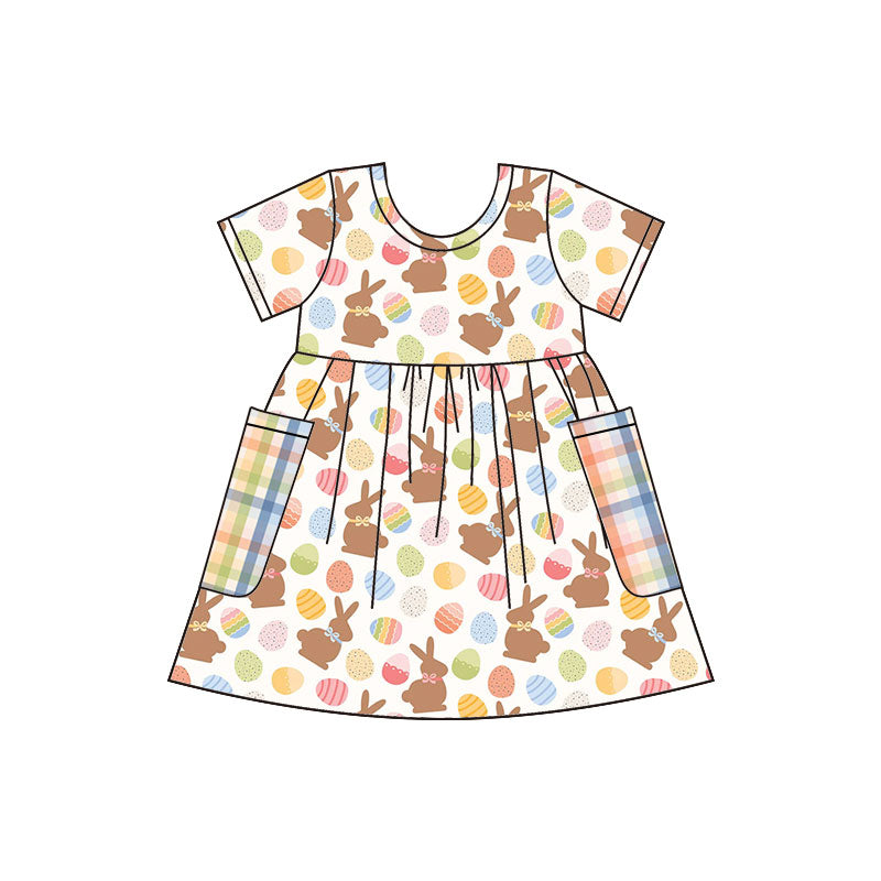 Preorder(moq 5) Baby Girls Colorful Eggs Rabbits Easter Pockets Knee Length Dresses