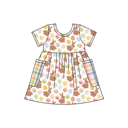 Preorder(moq 5) Baby Girls Colorful Eggs Rabbits Easter Pockets Knee Length Dresses