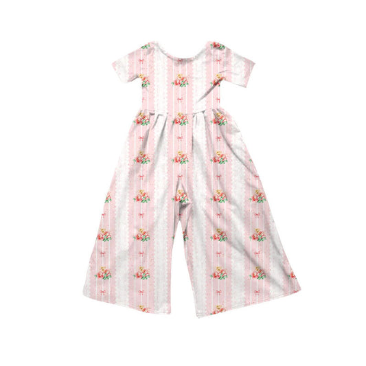 Preorder(moq 5) Baby Girls Pink Flowers Bows Stripe Pants Jumpsuits