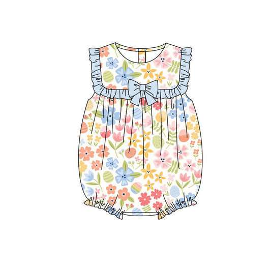 Preorder(moq 8)Baby Girls Colorful Flowers Eggs Easter Ruffle Rompers