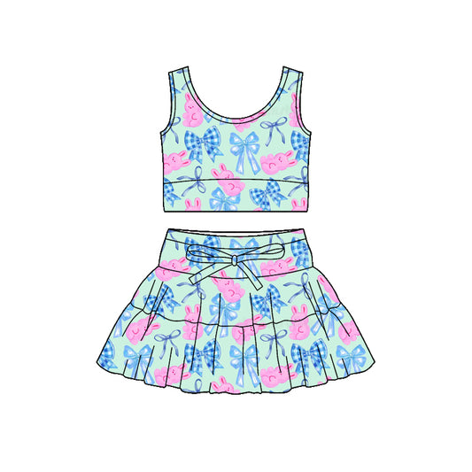 Preorder (moq 5)Baby Girls Rabbits Bows Vests Top Skirt Shorts Easter Clothes Sets