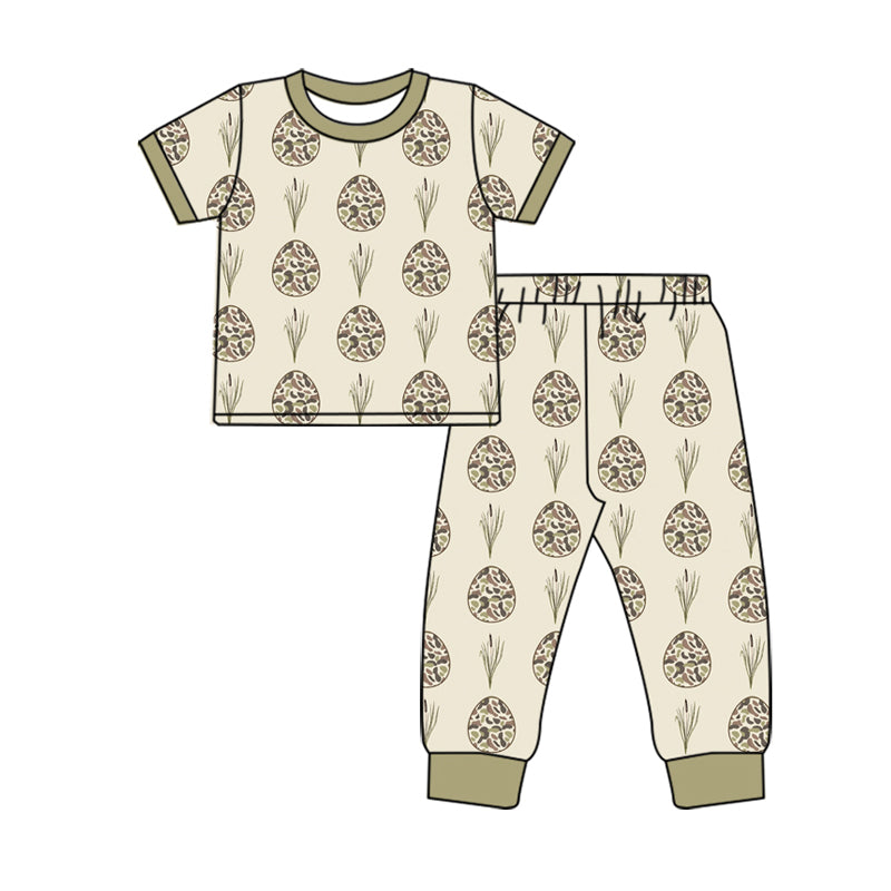 Pre-order(moq5) Boys Clothes High-Quality Easter Bunny Print  Short Sleeve Long Pants Pajama Set