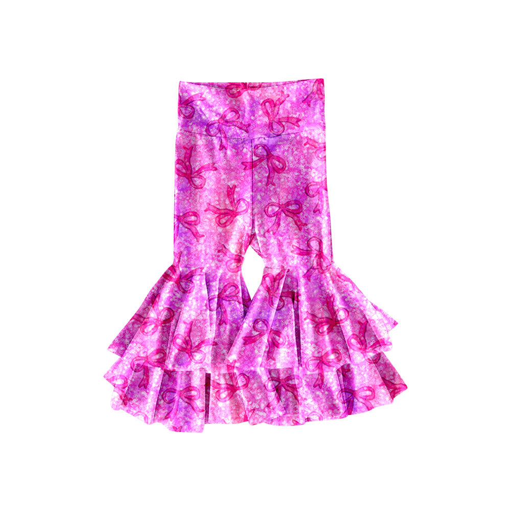 Preorder(moq 5) Baby Girls Hot Pink Bows Ruffle Bell Bottom Pants