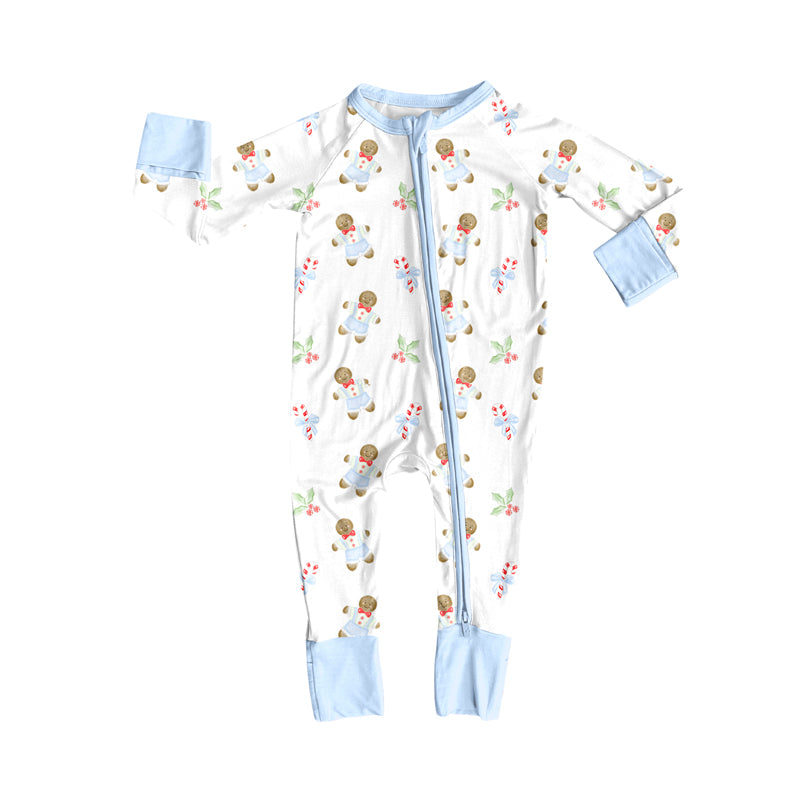 preorder(moq 5)Baby Infant Boys Long Sleeves Candy Cane Gingerbread Christmas Zipper Rompers
