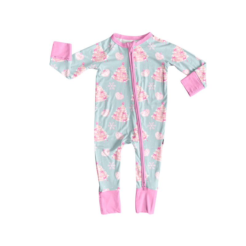 Preorder (moq 5)Baby Girls Light Pink Long Sleeves Cakes Trees Zipper Rompers