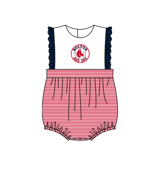 Preorder (moq 5)Baby Girls Sleeveless Boston Red Sox Team Ruffle Rompers