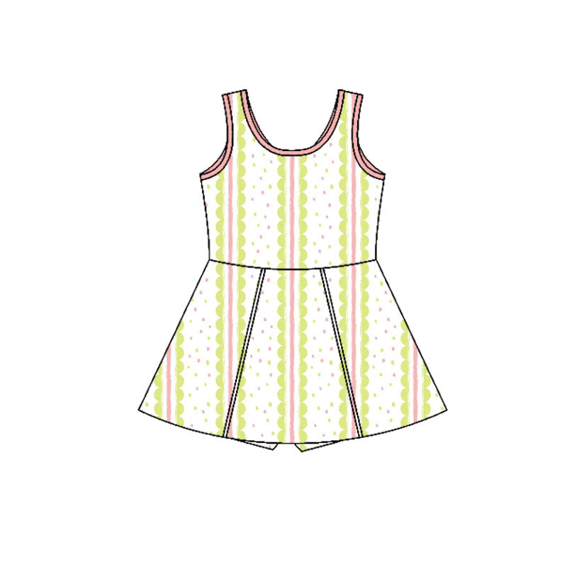 Preorder(moq 5) Baby Girls Sleeveless Pink Green Stripes Shorts Knee Length Dresses