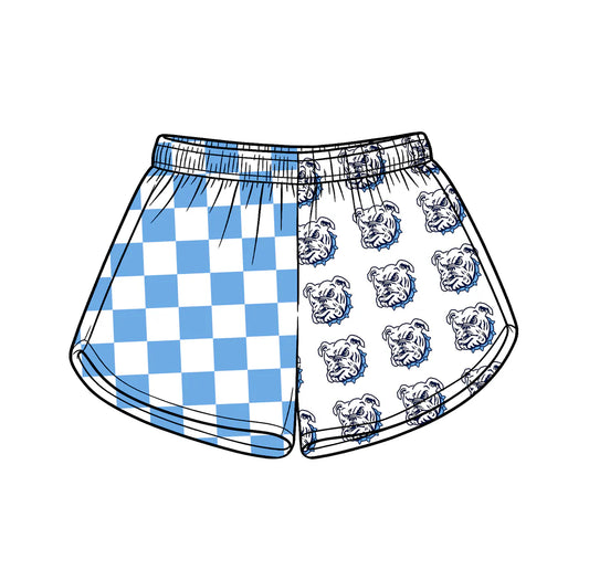 Preorder (moq 5)Baby Girls Blue Checked Bulldogs Team Shorts Bottom
