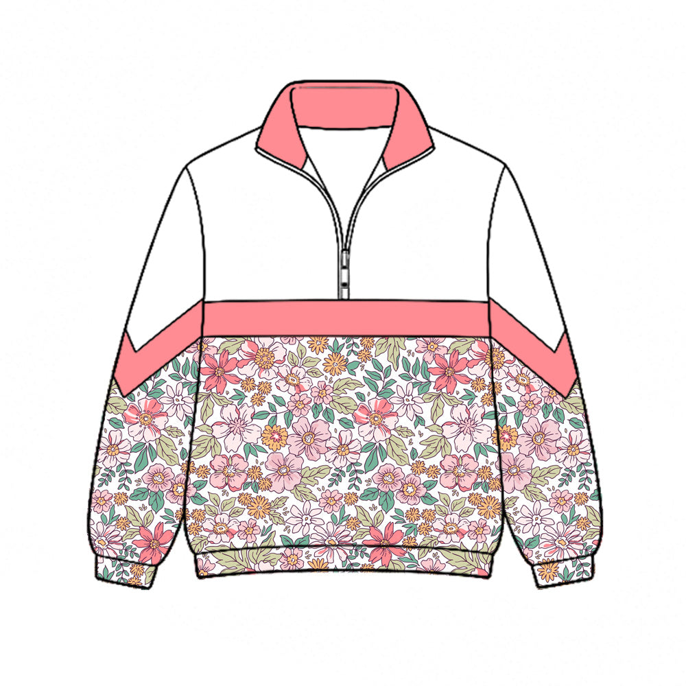 Preorder (moq 5)Baby Girls Colorful Flowers Fall Zip Pullovers Top