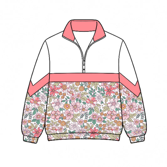 Preorder (moq 5)Baby Girls Colorful Flowers Fall Zip Pullovers Top