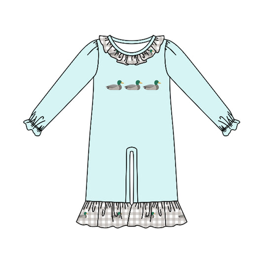 Preorder (moq 5)Baby Girls Long Sleeve Ducks Hunting Ruffle Pant Rompers