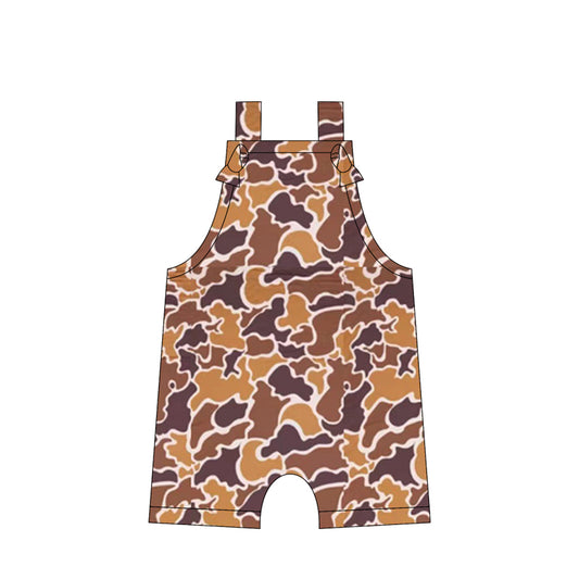 Preorder moq 5 Baby Boys Straps Bright Brown Camouflage Rompers