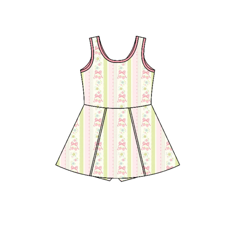 Preorder(moq 5) Baby Girls Pink Bows Flowers Stripes Shorts Knee Length Dresses