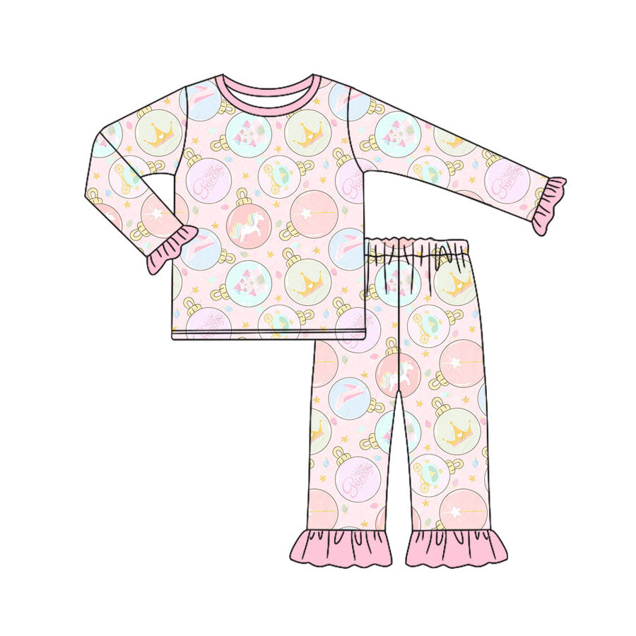 Preorder (moq 5)Baby Girls Cartoon Horses Lights Top Ruffle Pants Clothes Set