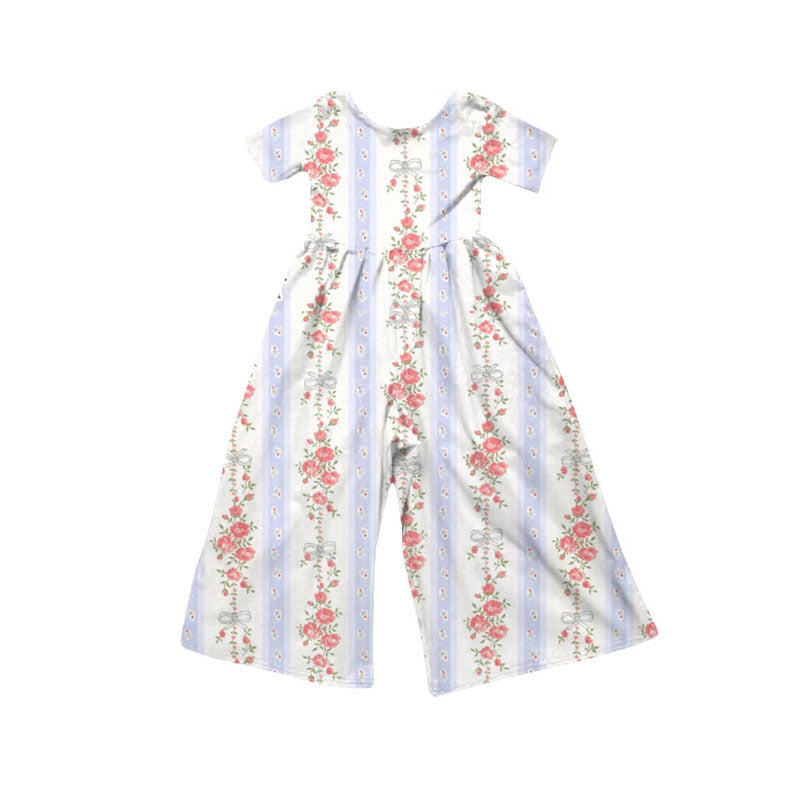Preorder(moq 5) Baby Girls Lavender Flowers Bows Stripe Pants Jumpsuits
