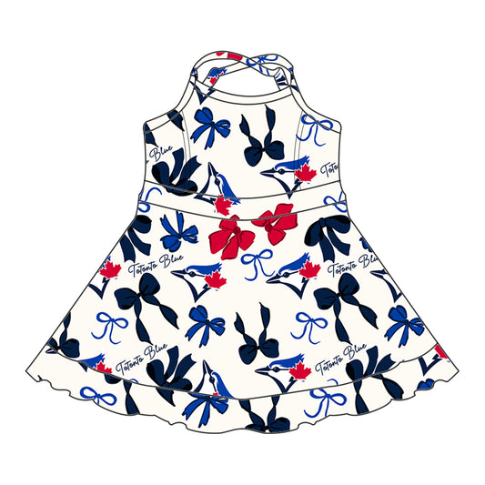 Preorder (moq 5)Baby Girls Strap Bows Plaid Eagle Short Ruffle Team Knee Length Dresses