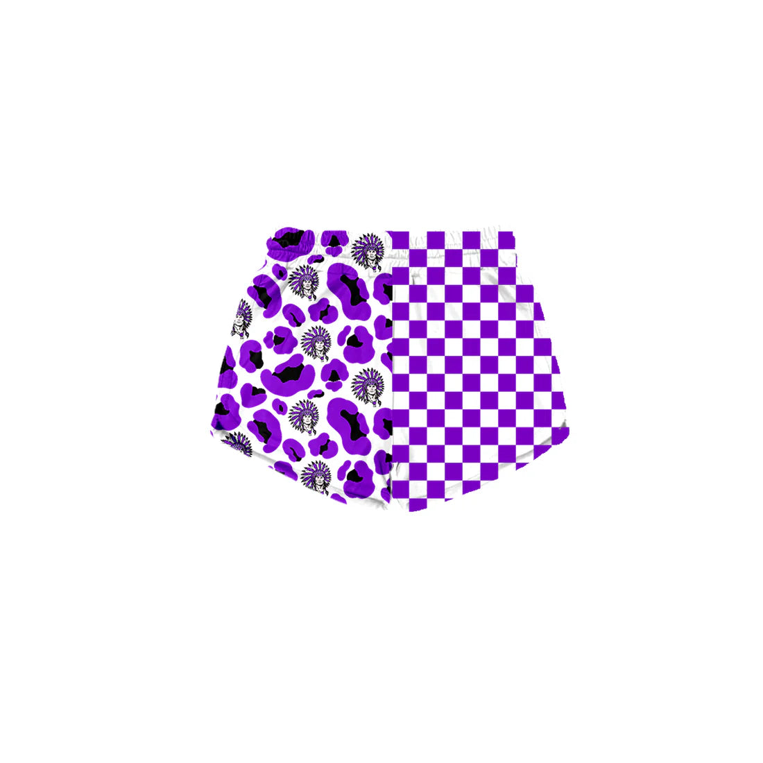 Preorder (moq 5)Baby Girls Purple Checked Leopard Vikings Team Shorts Bottom