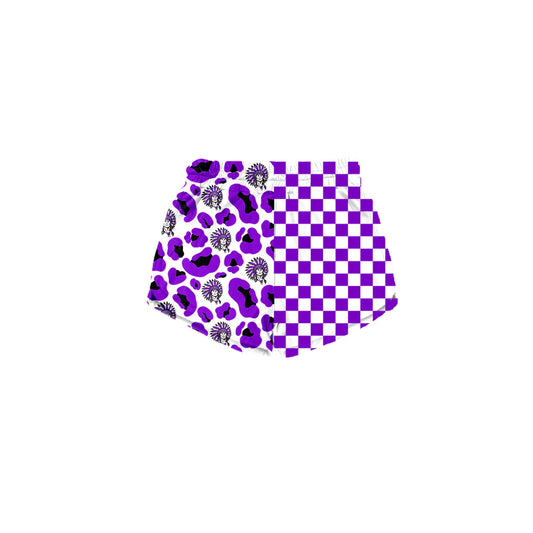 Preorder (moq 5)Baby Girls Purple Checked Leopard Vikings Team Shorts Bottom