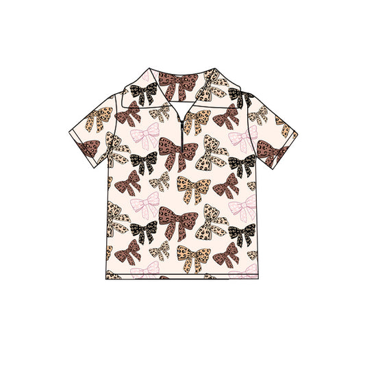 Preorder (moq 5)Baby Girls Colorful Leopard Bows Zip Pullovers Top
