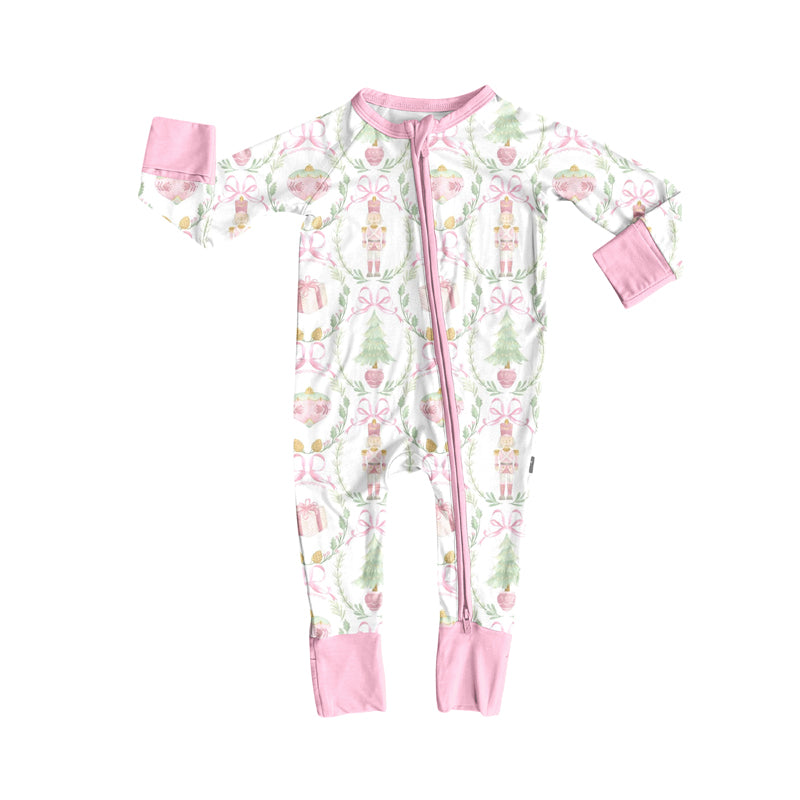 Preorder (moq 5)Baby Girls Long Sleeves Gifts Trees Bows Plaid Zipper Pant Rompers