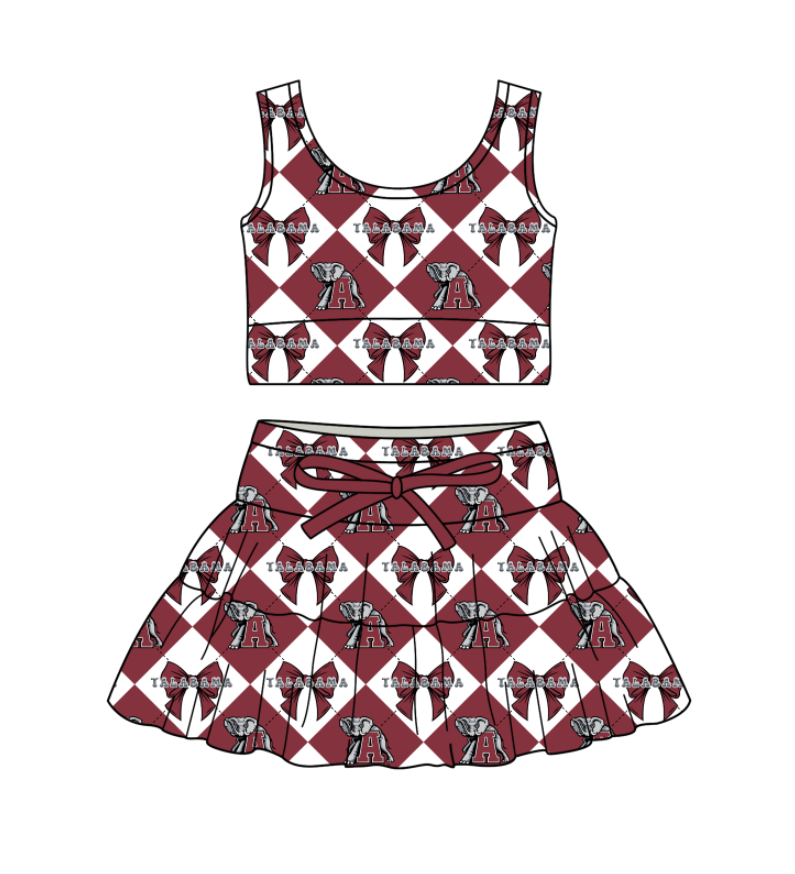 Preorder (moq 5)Baby Girls Team Bows Checked Vests Top Skirt Shorts Clothes Sets