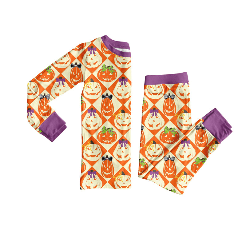 Preorder (moq 5)Baby Girls Ghost Pumpkins Plaid Top Pant Halloween Pajamas Set