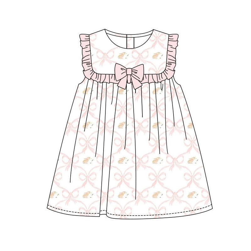 Preorder(moq 8)Baby Girls Rabbits Bows Checked Easter Knee Length Dresses