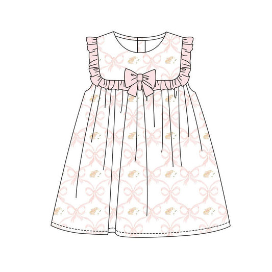 Preorder(moq 8)Baby Girls Rabbits Bows Checked Easter Knee Length Dresses