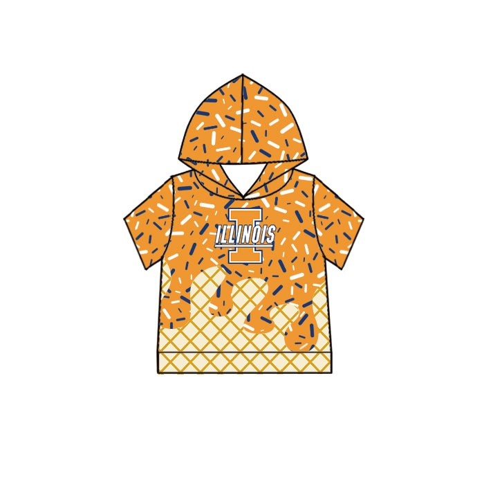 Preorder (moq 5)Baby Boys Orange Short Sleeves ILLINOIS Drip Team Hoodies Top