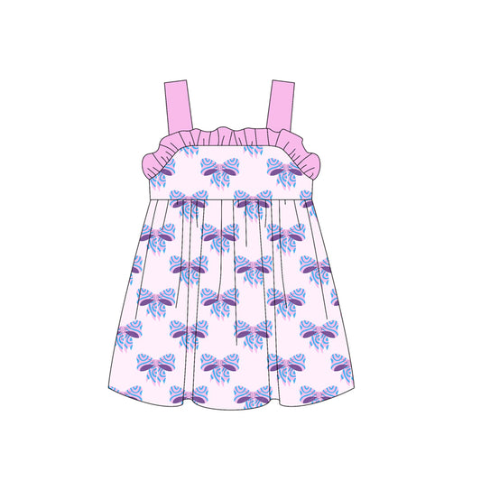 Preorder (moq 5)Baby Girls Pink Strap Leopard Bows Knee Length Dresses