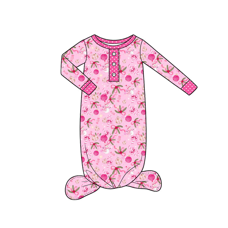Preorder(moq5) Baby Christmas Footed Sleeper Long Sleeve Button Front Xmas Infant Sleep Gown